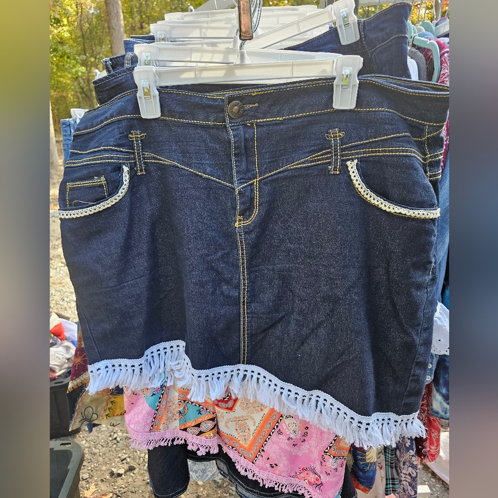 Ashley Stewart Dark Denim Skirt with Yellow Stitching